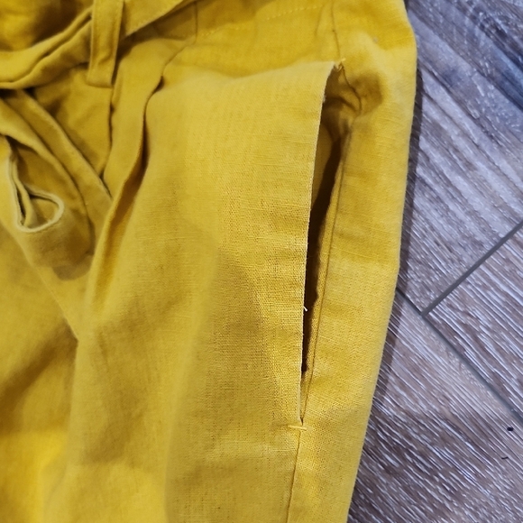 Boden Ochre Mustard Yellow Paperbag Waist Linen Blend Chinos Boho Preppy Indie 6 - Picture 5 of 9